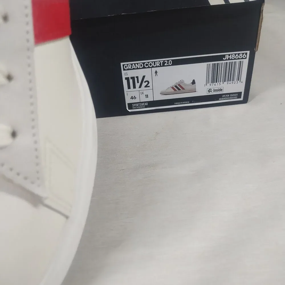 Adidas Grand Court 2.0 Sneaker Off White/Better Scarlet/Black Men Size 11.5 NEW